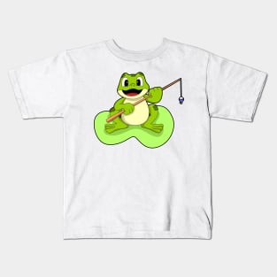 Frog at Fishing with Fishing rod Kids T-Shirt